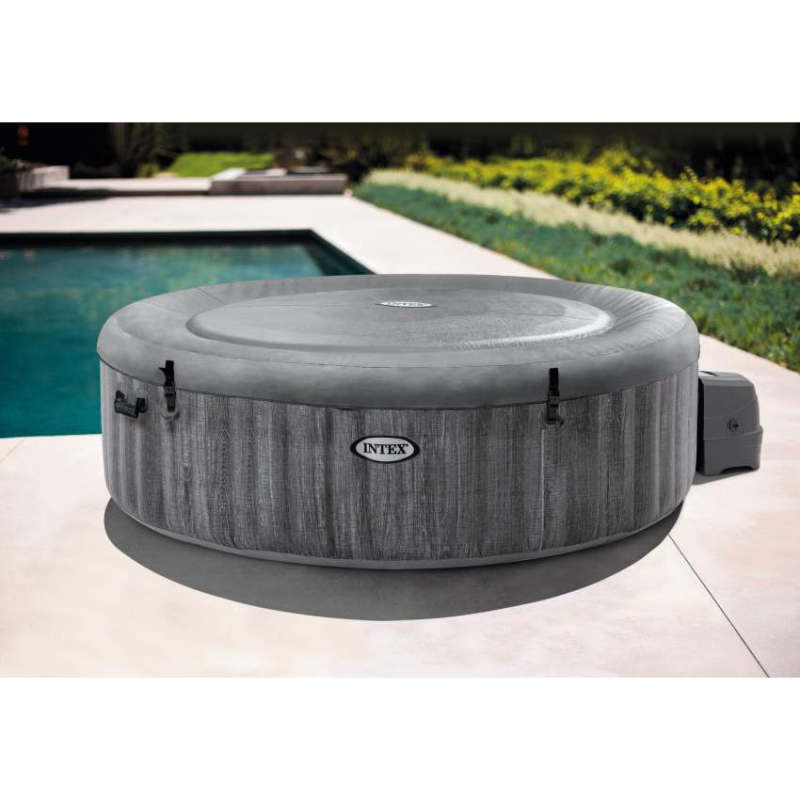 Intex 28442 Greywood DELUXE 216x71 cm — okrągłe jacuzzi z pokrywą i wzorem drewna