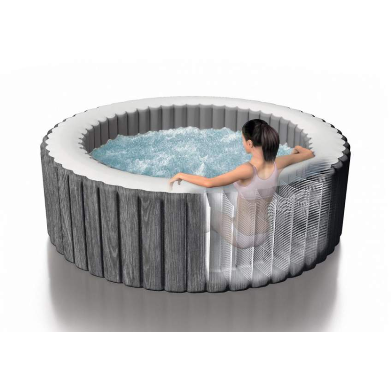 Oświetlenie LED w jacuzzi Intex PureSpa Greywood — kolorowe światło wieczorem