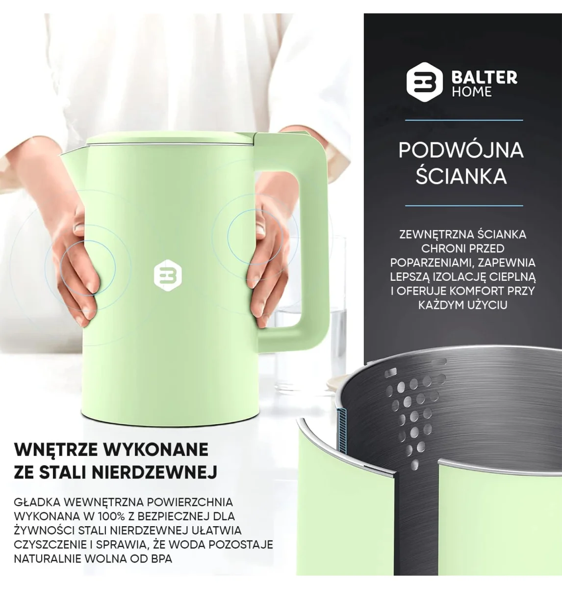 Czajnik elektryczny Balter WK-04-MT 2200 W 1,7 L miętowy - zdjęcie 6