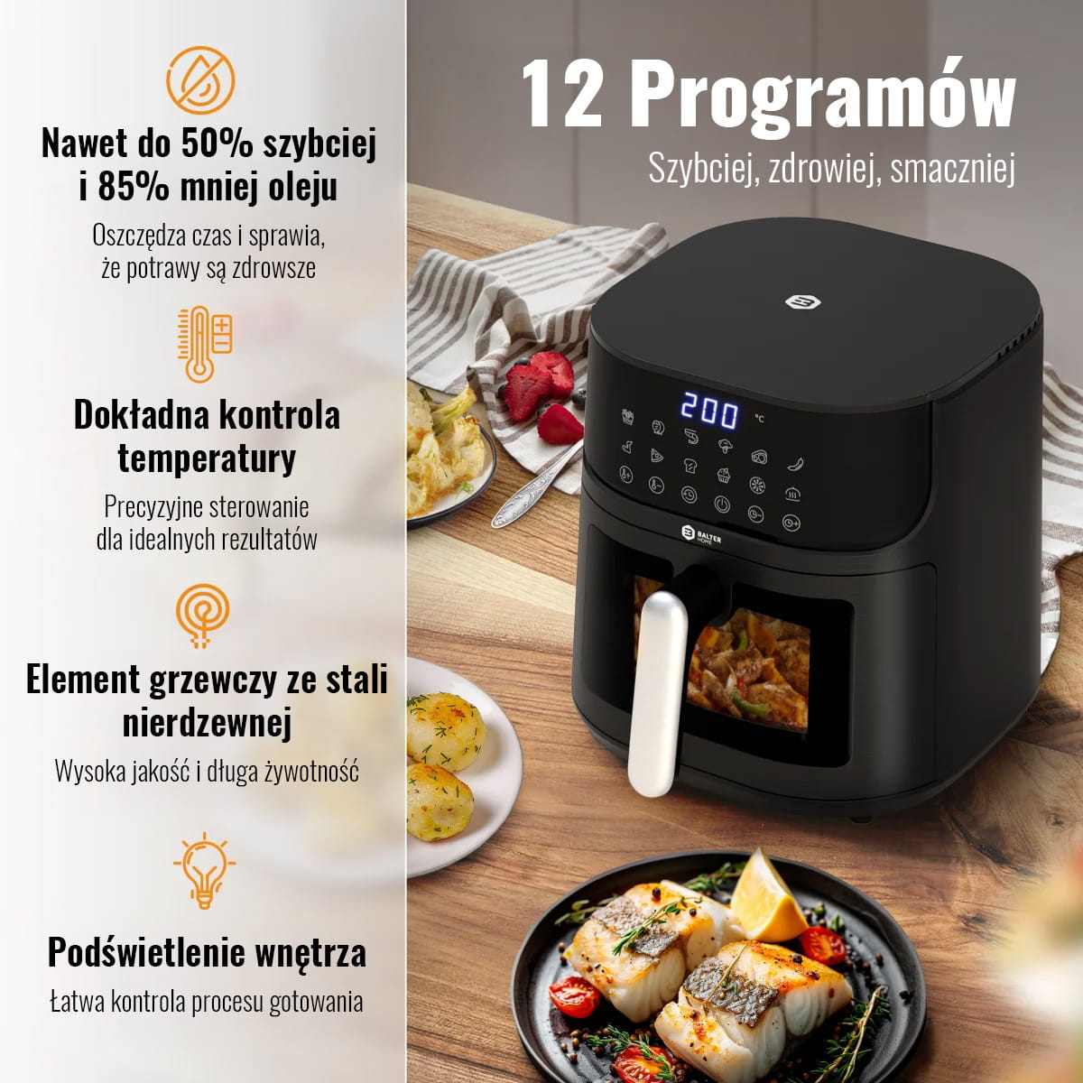 Frytkownica beztłuszczowa AirFryer Balter Home HL-551T 1500 W 5,5L - zdjęcie 2