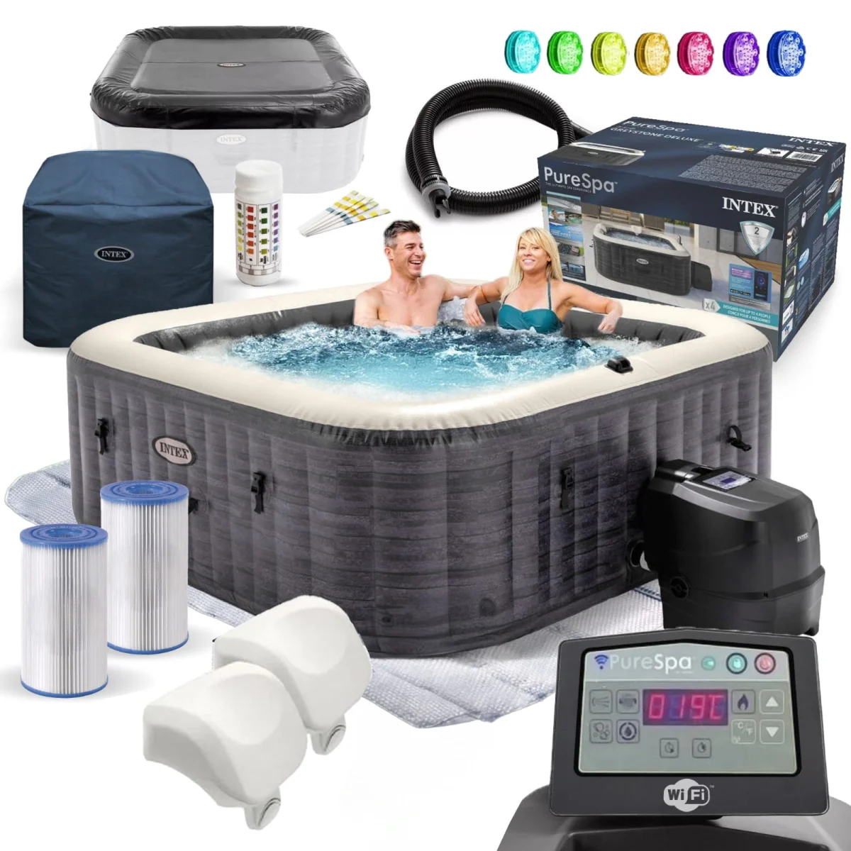 Dmuchane ogrodowe SPA Hydromasaż Intex PureSpa Greystone Deluxe dla 4 osób WI-FI jacuzzi LED
