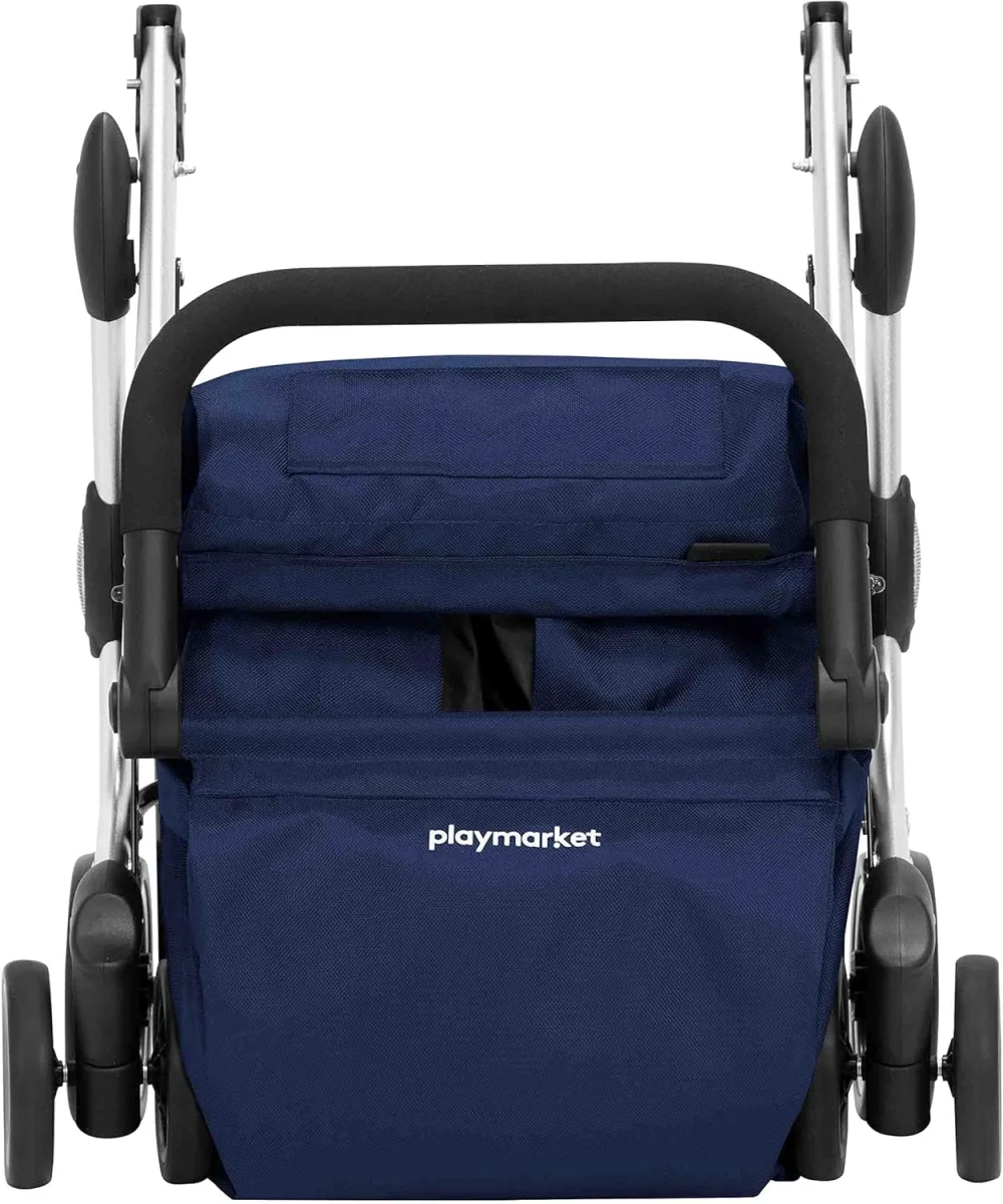 Wózek zakupowy składany Playmarket kosz na kółkach lekki granatowy - zdjęcie 9