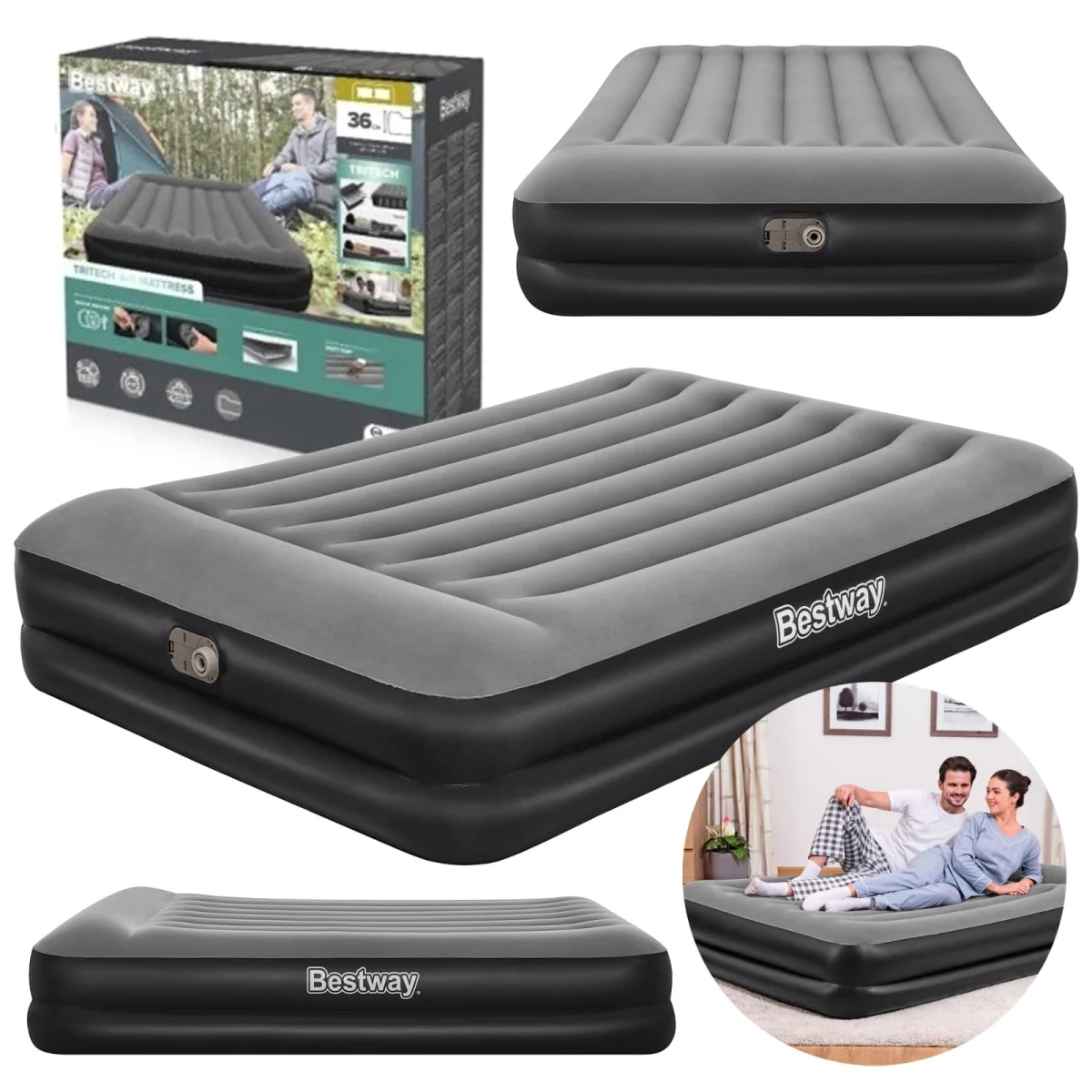 Materac dmuchany BESTWAY 67403 dwuosobowy z wbudowaną pompką