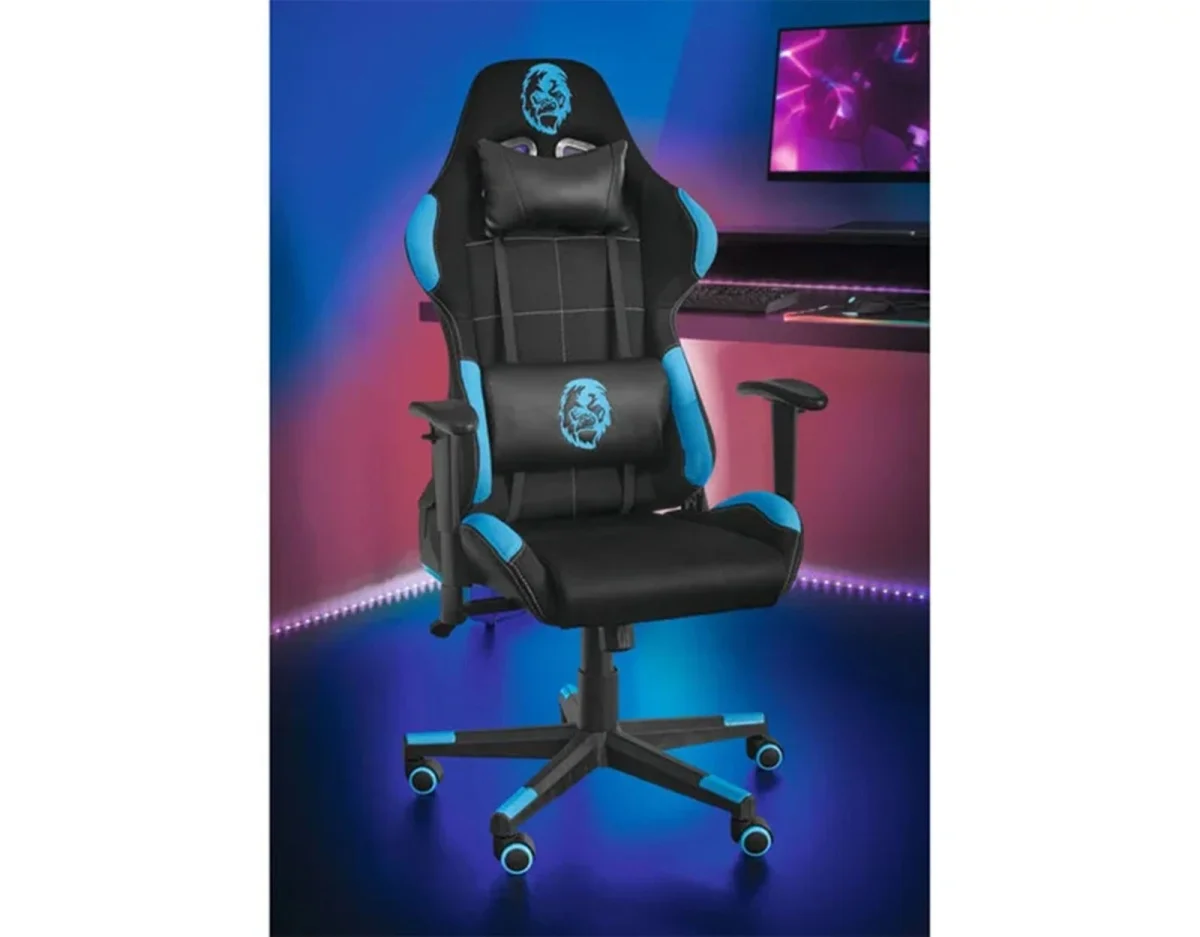 Fotel krzesło gamingowe ergonomiczne wygodne czarno-niebieskie - zdjęcie 11