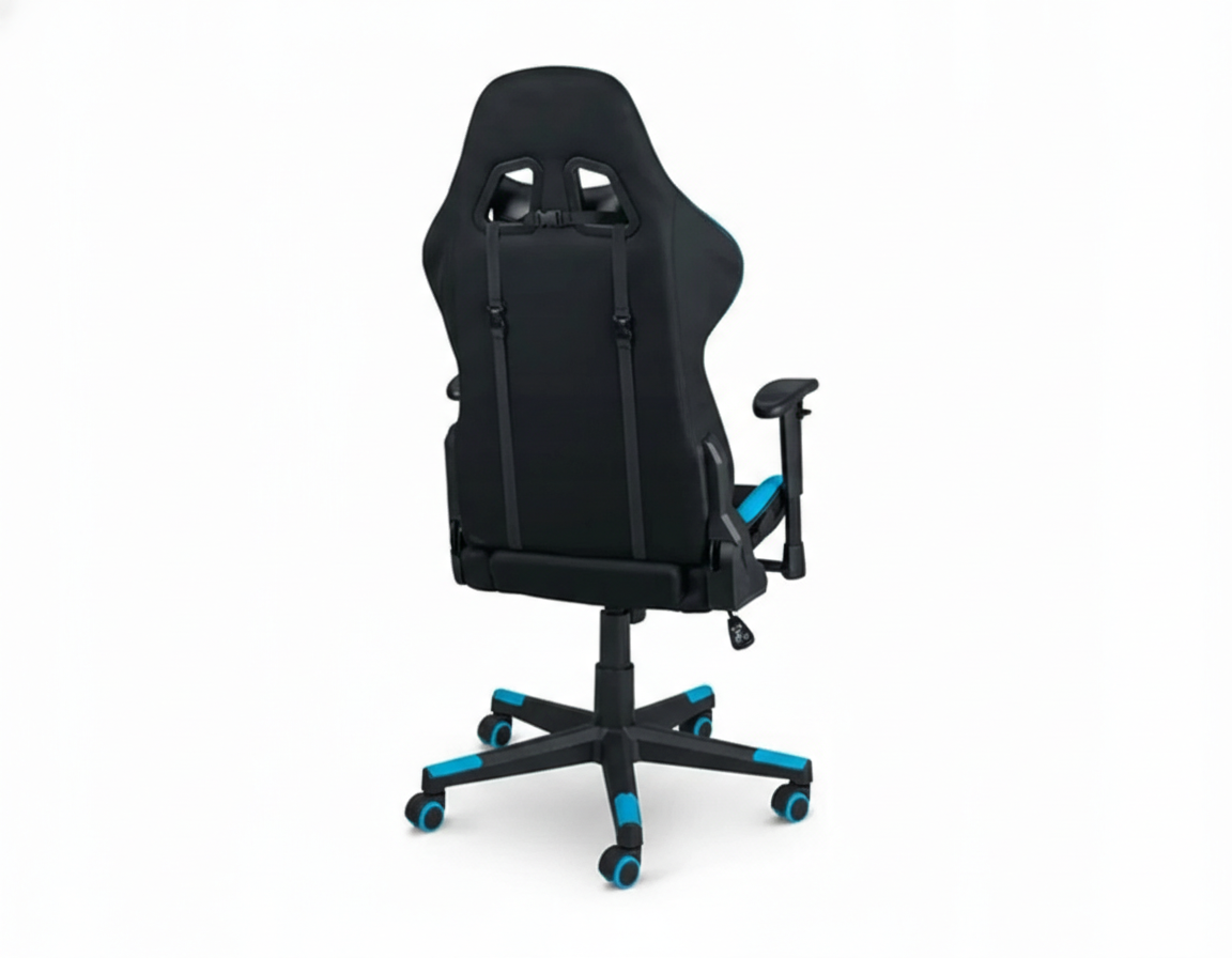 Fotel krzesło gamingowe ergonomiczne wygodne czarno-niebieskie - zdjęcie 6