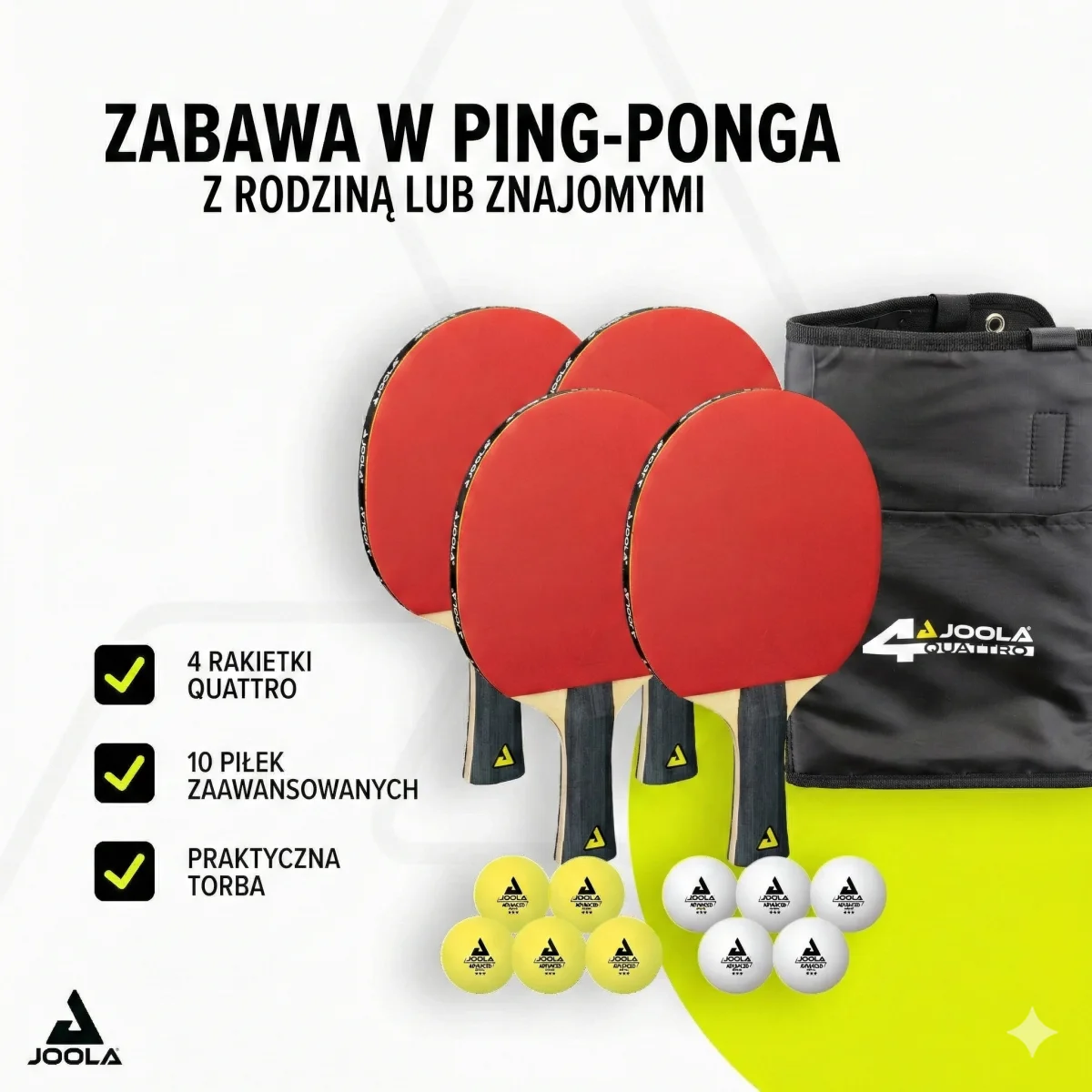 Zestaw do tenisa stołowego rakietki rakietka piłeczki JOOLA TT-SET QUATTRO - zdjęcie 9
