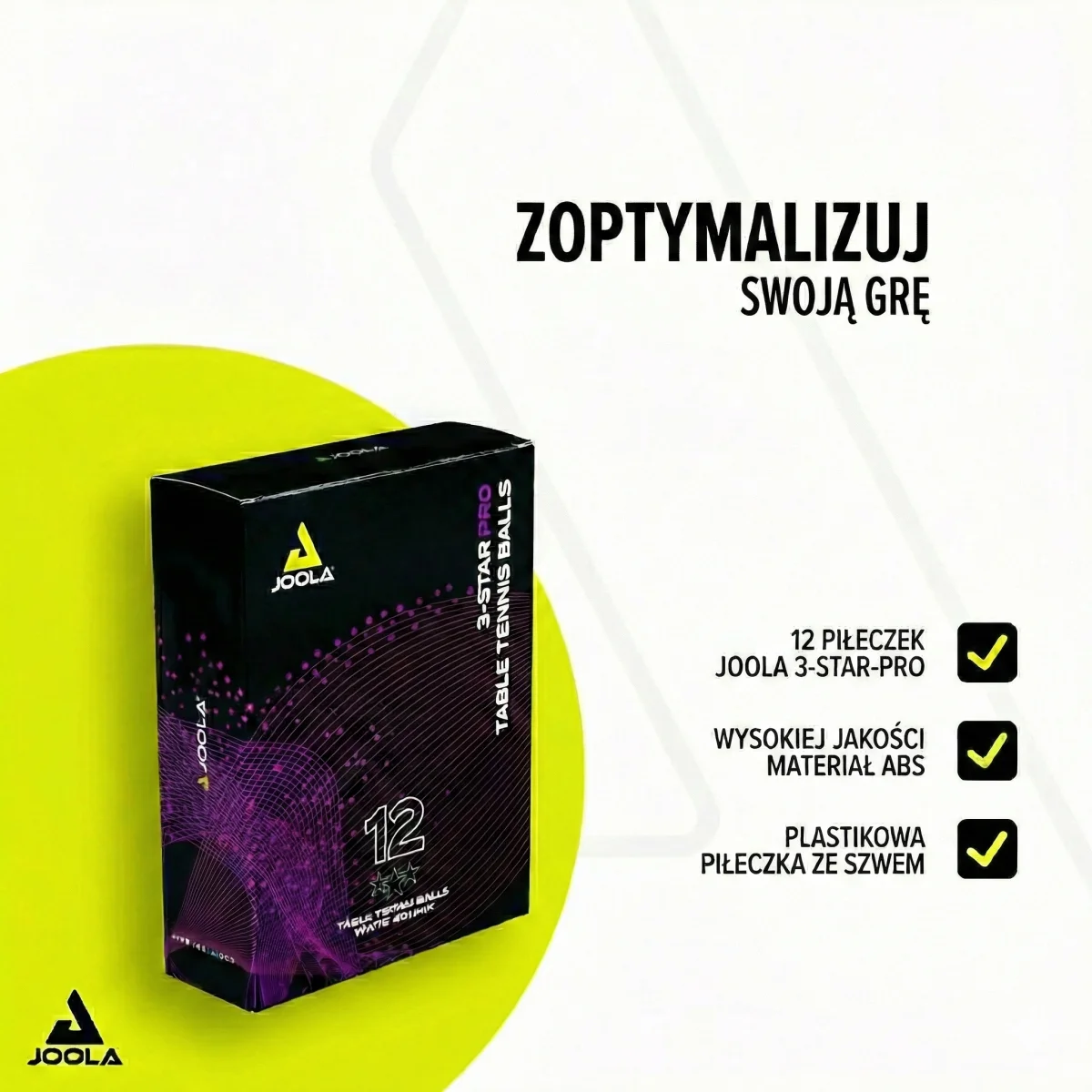 Piłeczki do tenisa stołowego JOOLA PRO 3 STAR 12 sztuk - zdjęcie 7