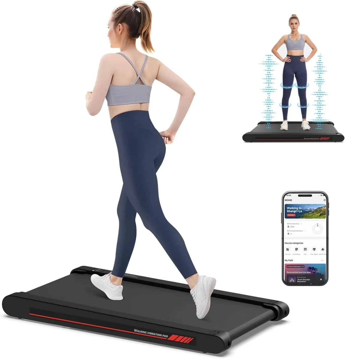 Bieżnia wibracyjna do chodzenia 3w1 Bluetooth 0,3–6 km/h Sperax LED aplikacja 150 kg - zdjęcie 2