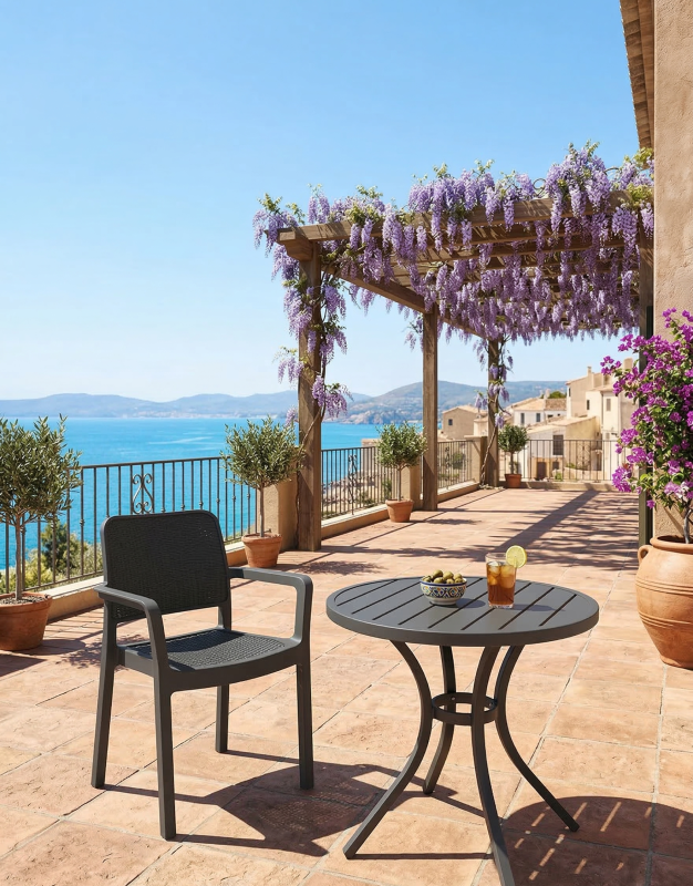 sztaplowane krzesła ogrodowe do przechowywania