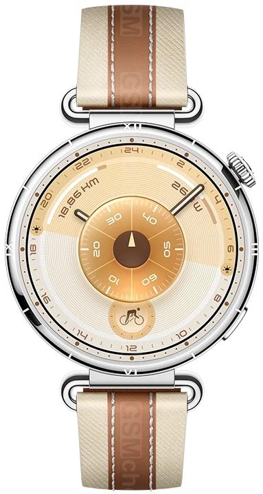 Smartwatch zegarek Huawei Watch GT 6 41mm srebrny brązowy pasek - zdjęcie 3
