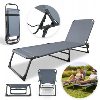 Leżak ogrodowy składany regulowany stabilny szary 188x55x28cm