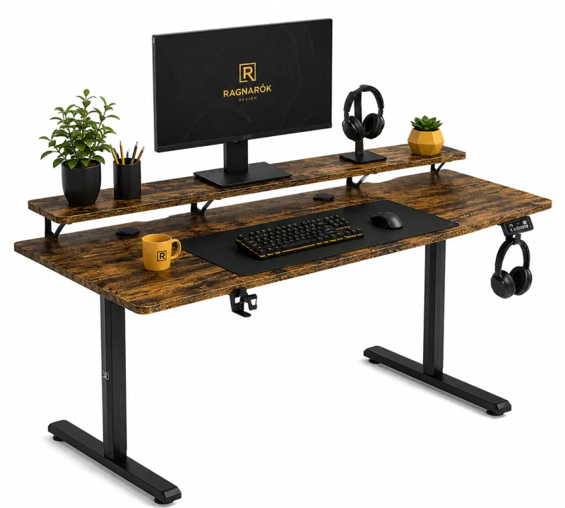 fa0975Biurko gamingowe Ultradesk Highlander XXL 160 brązowy elektryczna regulacja