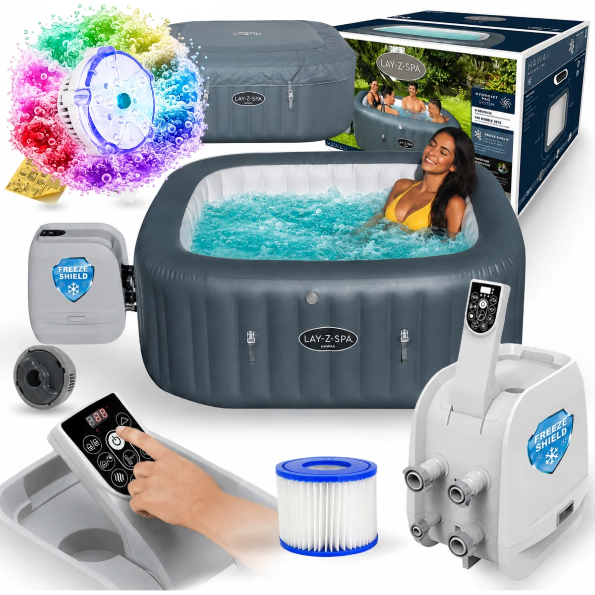 Zestaw lampka LED + Jacuzzi SPA ogrodowe Bestway 60031 Hawaii HydroJet Pro 6osobowe 180 cm WiFi