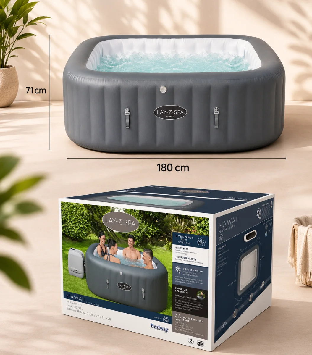 Zestaw lampka LED + Jacuzzi SPA ogrodowe Bestway 60031 Hawaii HydroJet Pro 6osobowe 180 cm WiFi