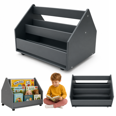 Regał Montessori na książki i zabawki dla dzieci na kółkach – grafit 60 cm