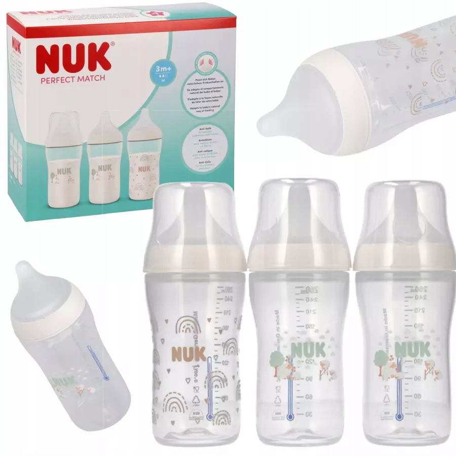 Butelki NUK Perfect Match 260ml Antykolkowe Zestaw 3 szt