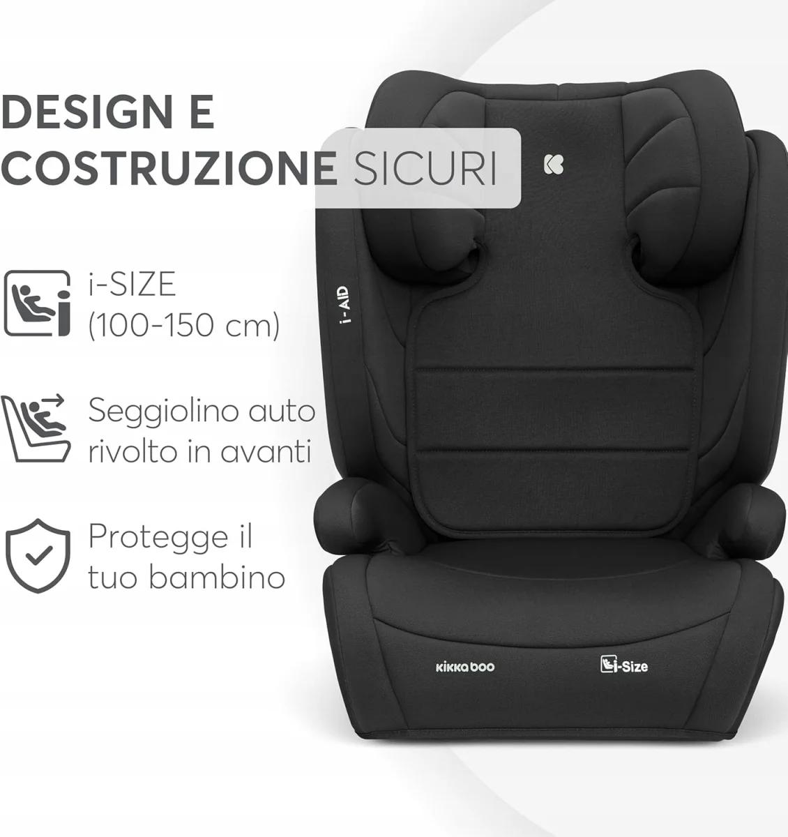 Fotelik Samochodowy KikkaBoo i-AID i-Size 100-150cm 15-36kg Czarny