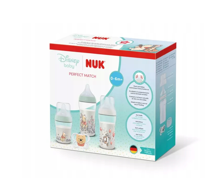 Zestaw 3 szt Butelek NUK Perfect Match + Smoczek uspokajający Disney 0-6m