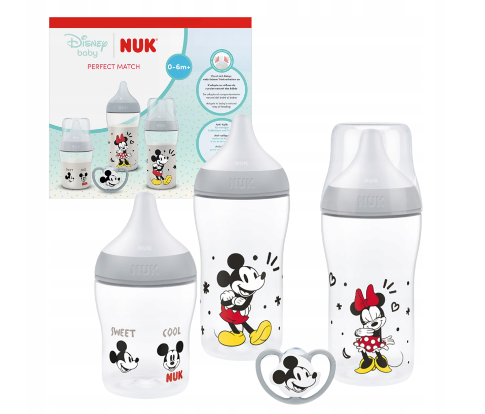 Zestaw 3 szt Antykolkowe Butelki NUK Perfect Match Disney Wskaźnikiem Temp