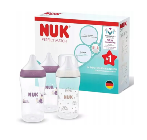 Butelki Zestaw 3szt NUK Perfect Match 260ml Antykolkowe 3m+ WSKAŹNIK TEMP