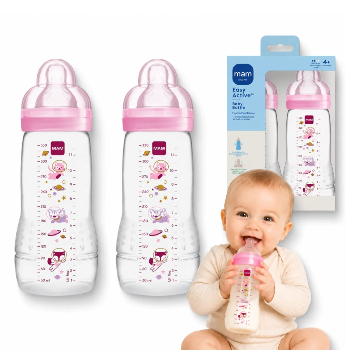 Butelka MAM Easy Active 330ml 2szt 4m+ smoczek rozmiar 2 różowa kosmos #zdjecie4