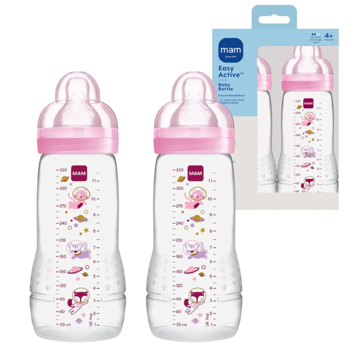 Butelka MAM Easy Active 330ml 2szt 4m+ smoczek rozmiar 2 różowa kosmos #zdjecie3