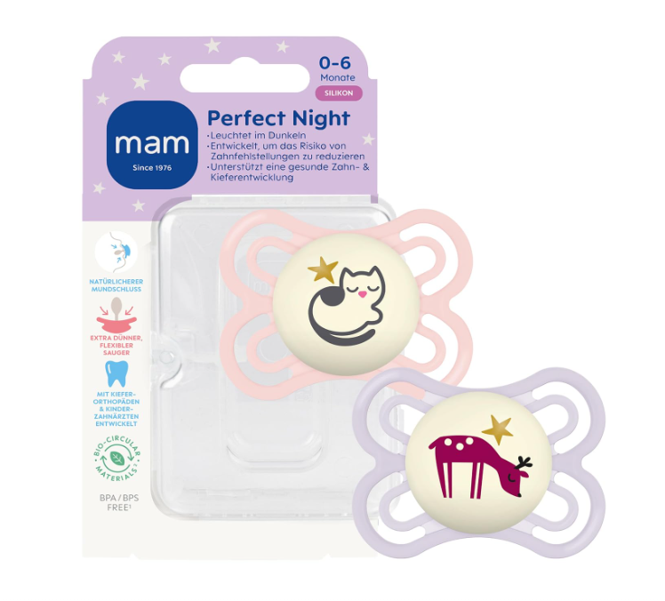 Smoczek MAM Perfect Night Świecący 0-6m 2szt Kot Sarna Pudełko Silikon #zdjecie9