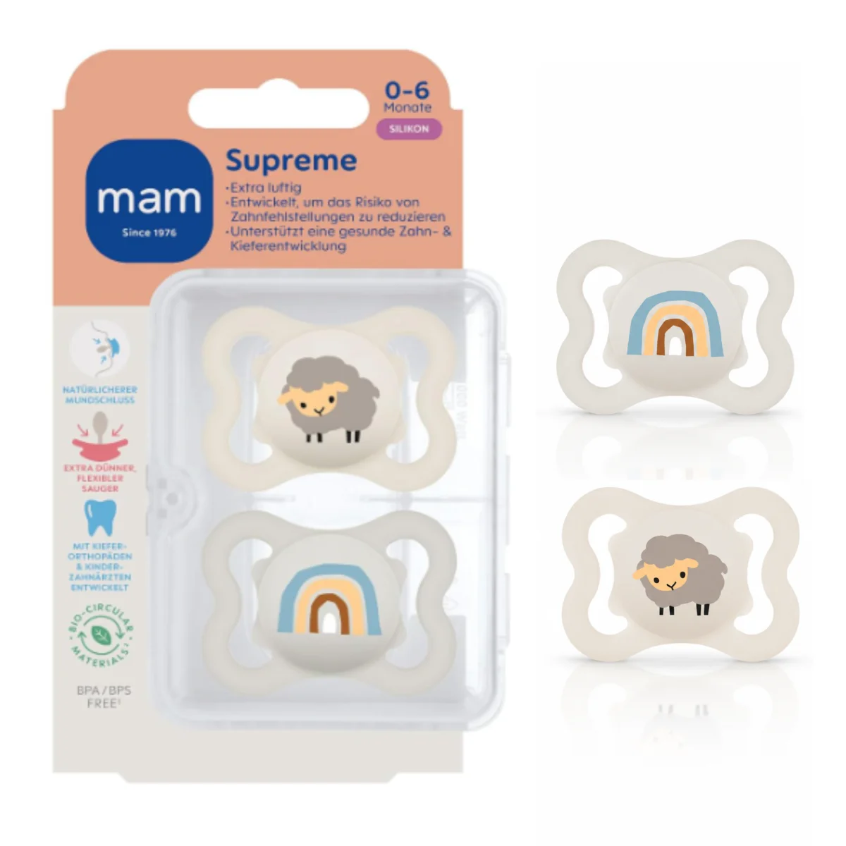 Smoczek MAM Supreme Silikon 0-6m 2szt Owca Tęcza Pudełko Ortodontyczny #zdjecie2