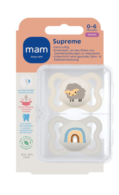 Smoczek MAM Supreme Silikon 0-6m 2szt Owca Tęcza Pudełko Ortodontyczny #zdjecie3