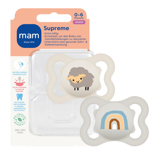 Smoczek MAM Supreme Silikon 0-6m 2szt Owca Tęcza Pudełko Ortodontyczny #zdjecie4
