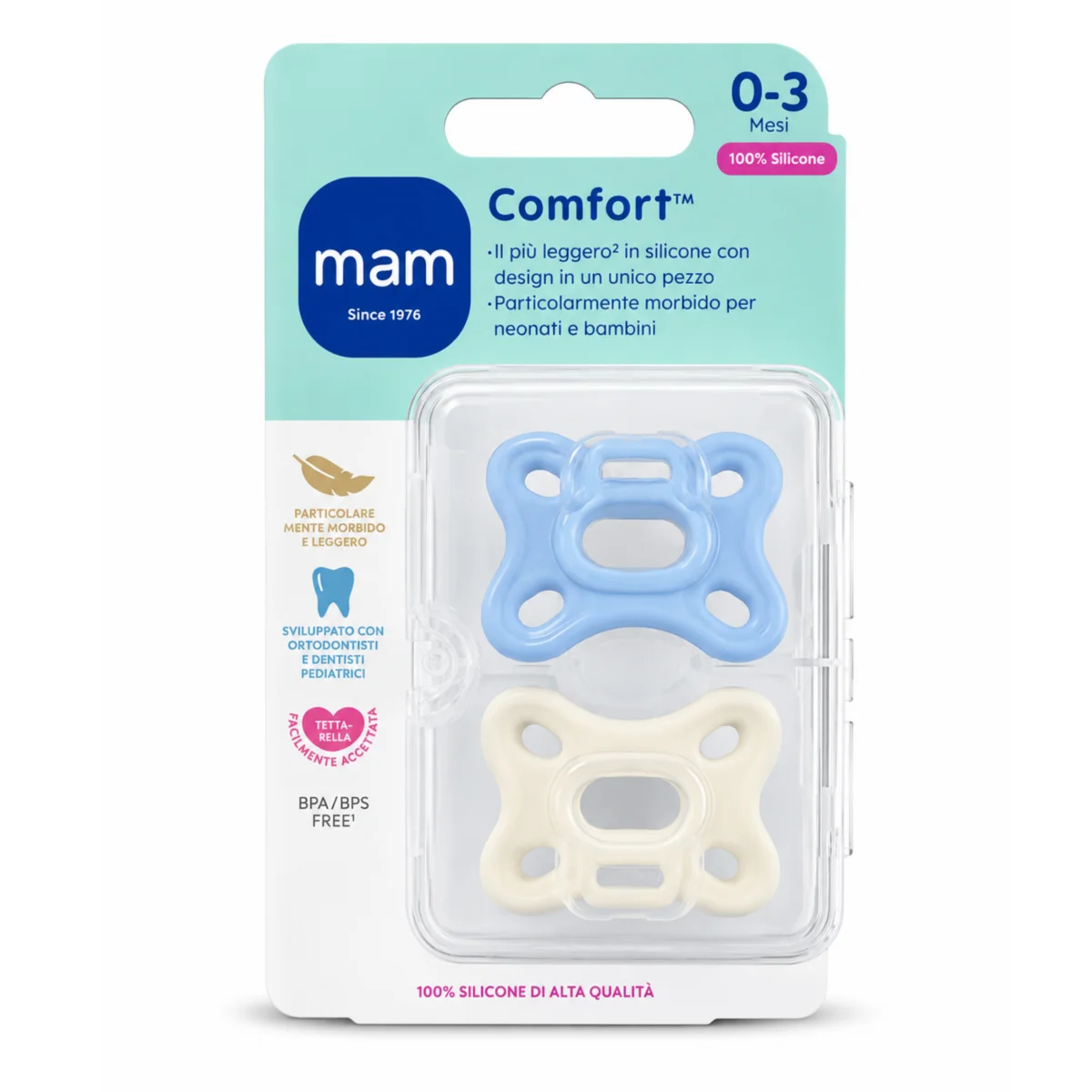 Smoczek MAM Comfort 0-3m  100% silikon Zestaw 2szt z pudełkiem #zdjecie3