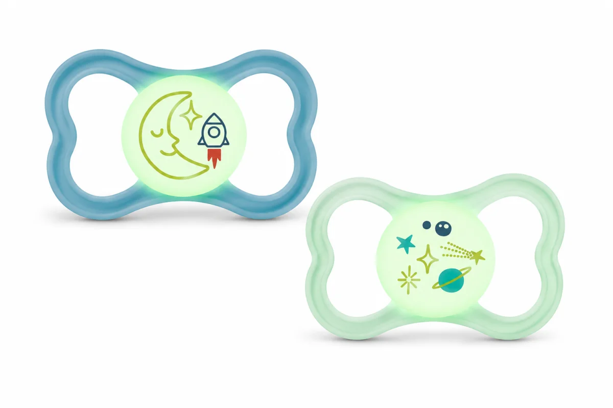 Smoczki MAM Air Night 16m+ 2szt świecące silikon SkinSoft księżyc kosmos #zdjecie4