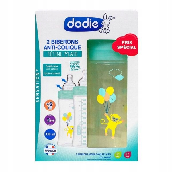 Butelki antykolkowe Dodie Sensation+ 330ml 2szt 6m+ przepływ 3 zielone #zdjecie9