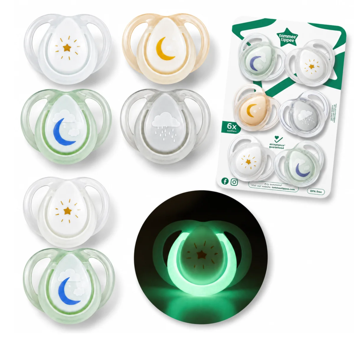 Smoczki Tommee Tippee Night Time 0-6m 6szt świecące silikon sterylizator #zdjecie2