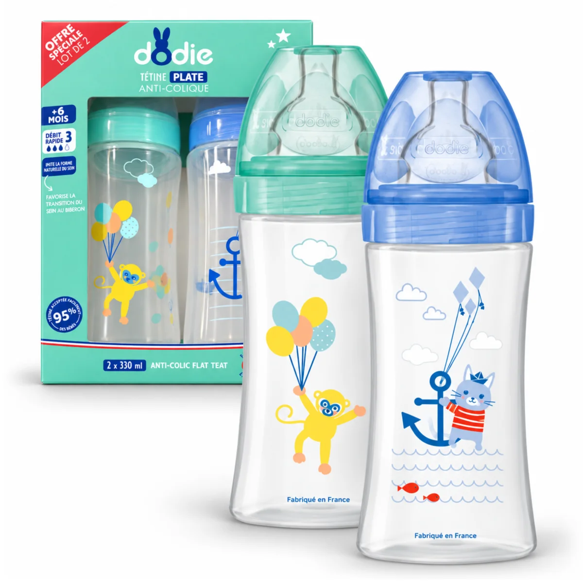 Butelki antykolkowe Dodie Sensation+ 330ml 2szt 6m+ przepływ 3 zielone #zdjecie4
