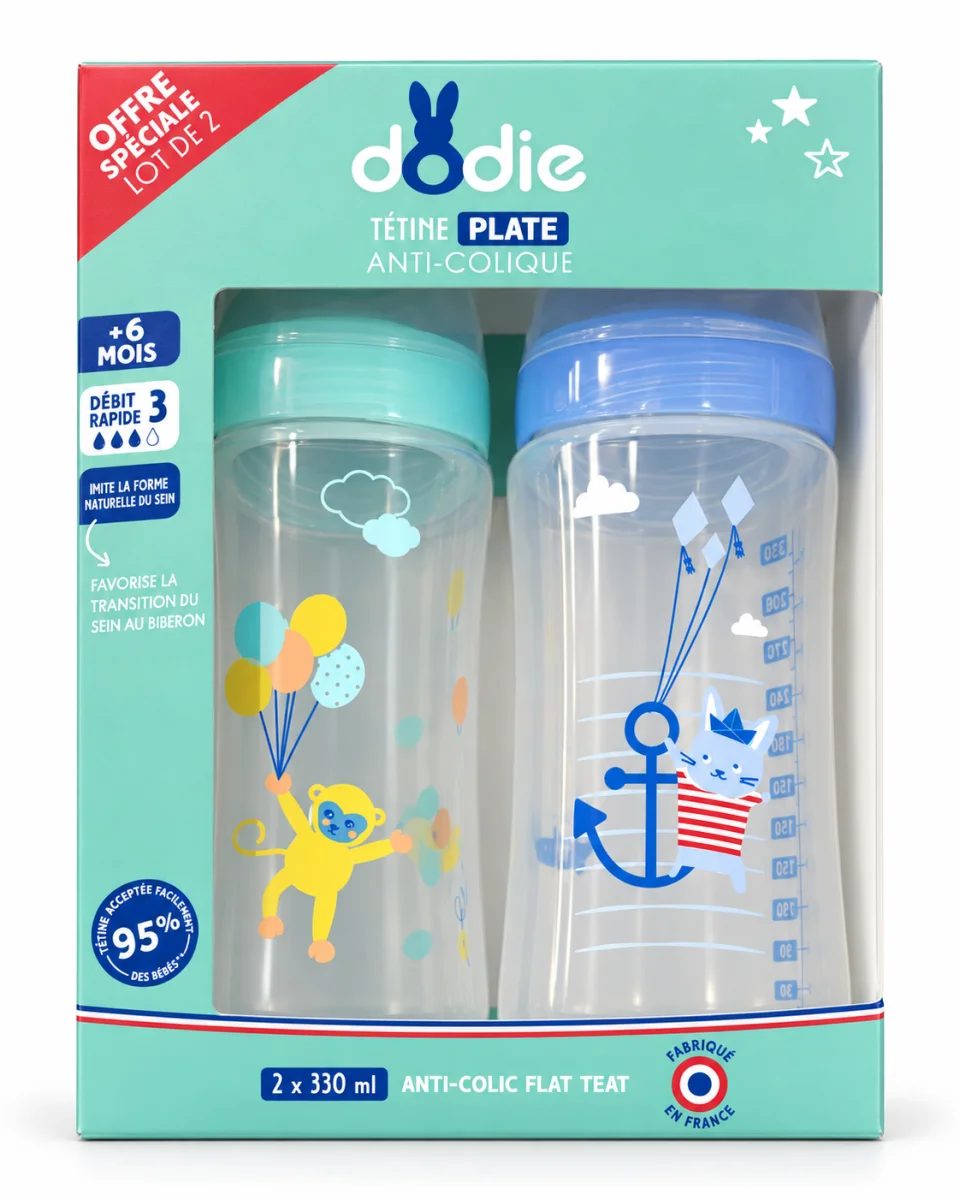 Butelki antykolkowe Dodie Sensation+ 330ml 2szt 6m+ przepływ 3 zielone #zdjecie2