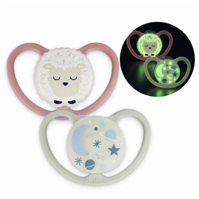 Smoczki NUK Space Night 6-18m 2szt świecące silikon duże otwory kot #zdjecie9