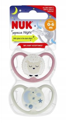 Smoczki NUK Space Night 6-18m 2szt świecące silikon duże otwory kot #zdjecie7