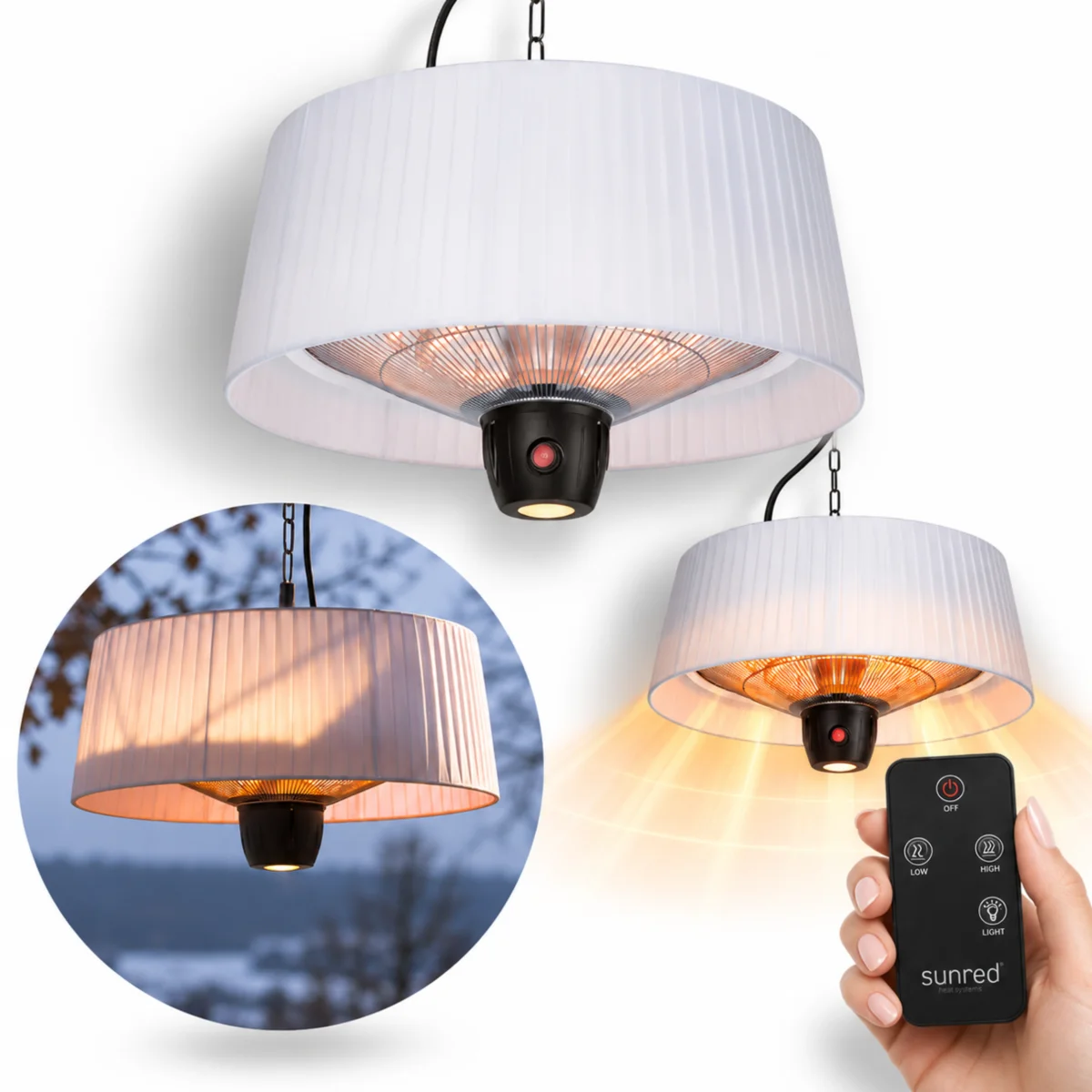Lampa grzewcza wisząca Sunred 1500W promiennik podczerwieni z pilotem LED #zdjecie1