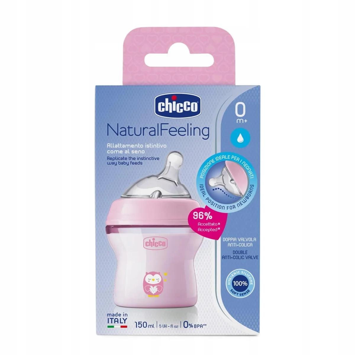 Butelka antykolkowa Chicco Natural Feeling 150ml 0m+ smoczek zakrzywiony #zdjecie5