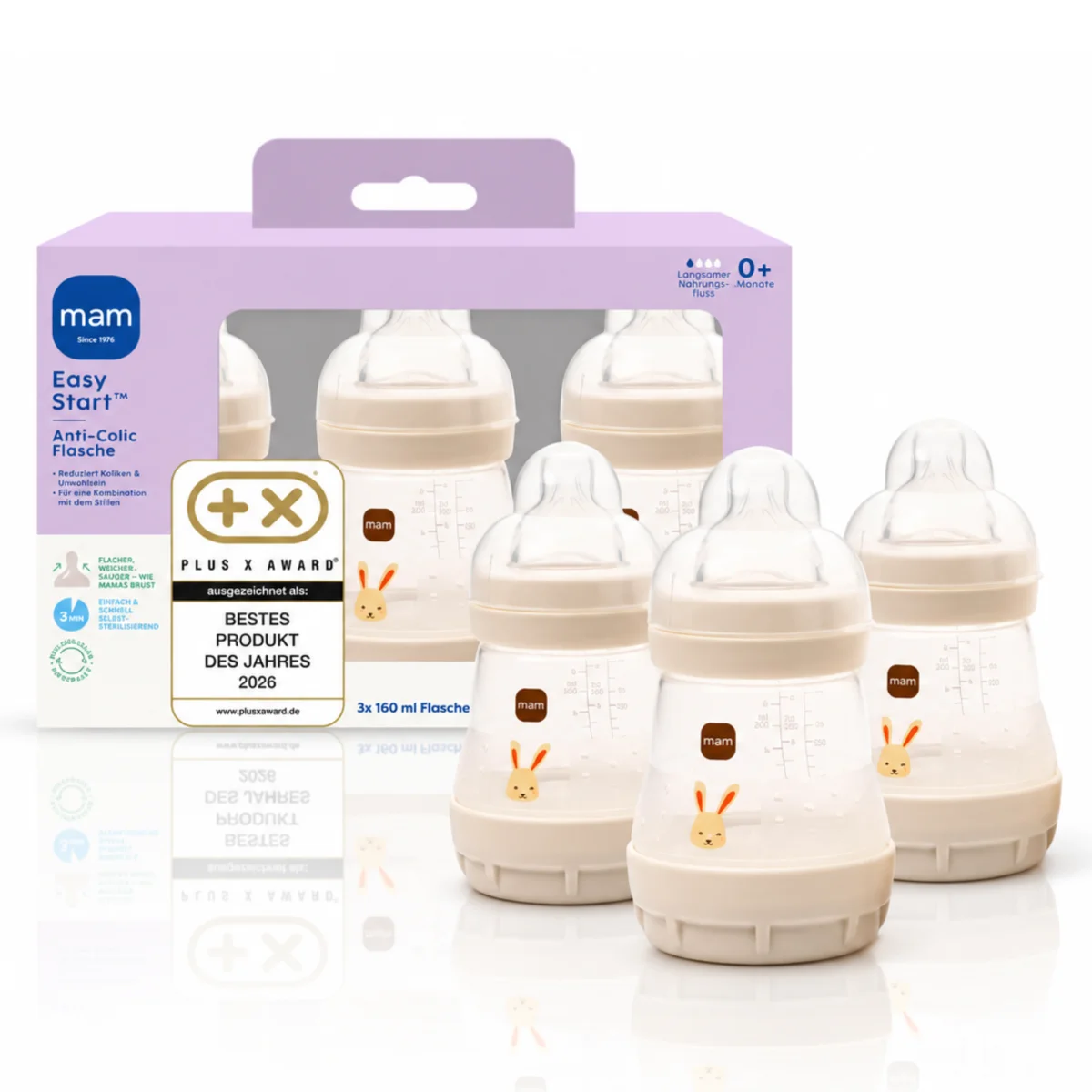 Butelki antykolkowe MAM Easy Start 160ml 3szt 0m+ przepływ 1 królik #zdjecie4