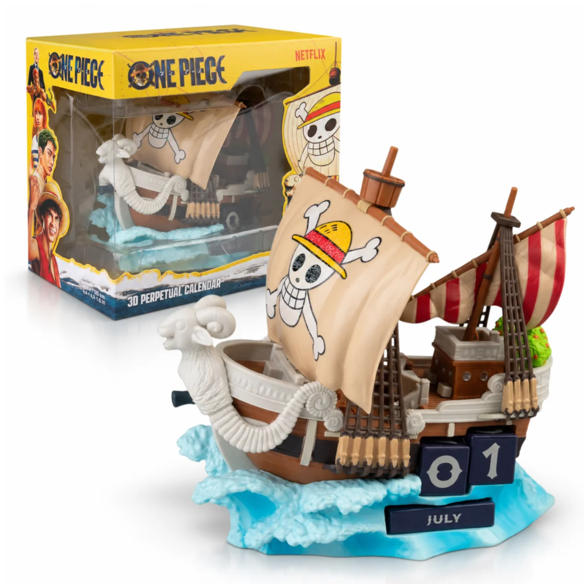 Kalendarz wieczny 3D One Piece Going Merry statek Netflix 5 klocków PVC #zdjecie8