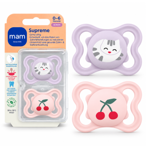 Smoczki MAM Supreme 0-6m 2szt silikon SkinSoft ortodontyczne pudełko kot #zdjecie1