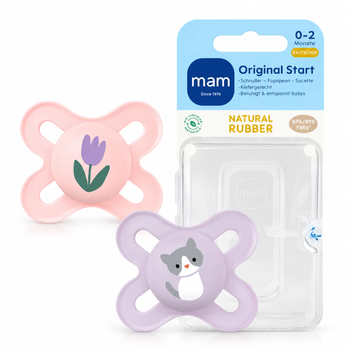 Smoczki MAM Original Start 0-2m 2szt silikon sterylizator tulipan kotek #zdjecie1
