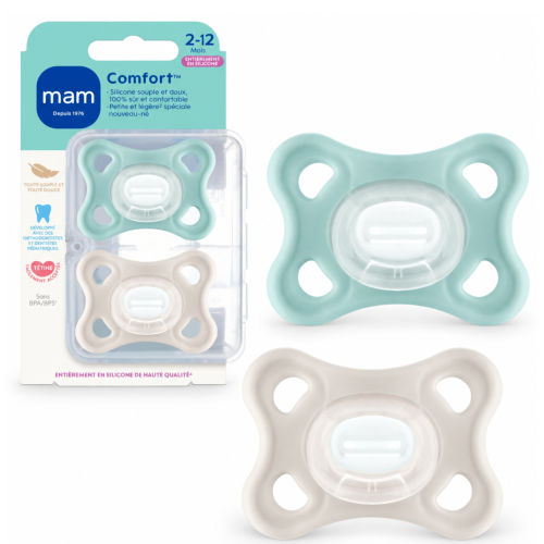 Smoczki MAM Comfort 2-12m 2szt 100% silikon lekkie miękkie pudełko mięta #zdjecie1