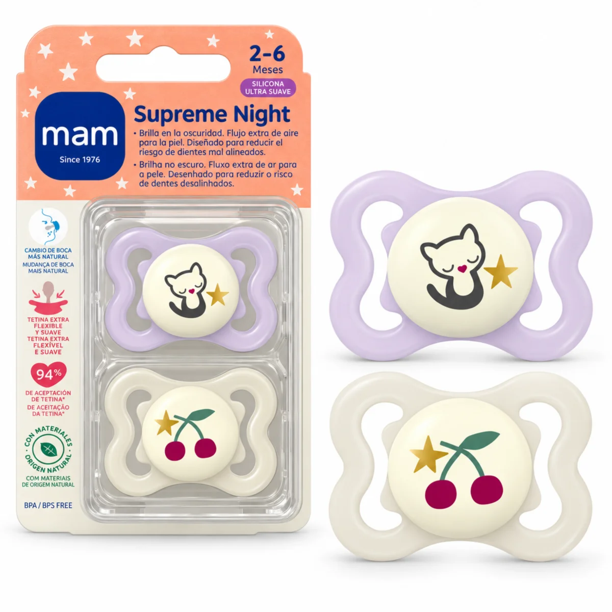 Smoczek uspokajający MAM Supreme Night 2-6m świecący w nocy silikon 2 szt. #zdjecie2