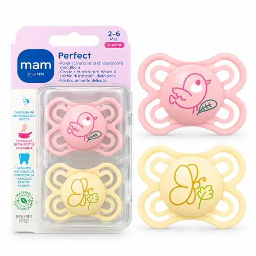 Smoczek uspokajający MAM Perfect 2-6m silikonowy 2 szt. różowy żółty #zdjecie1