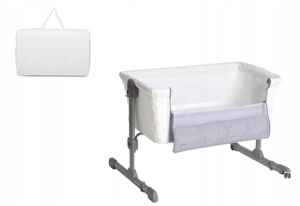 Łóżeczko Dostawne Chicco Next2Me Essential Szare Regulacja Pasy Materac #zdjecie2