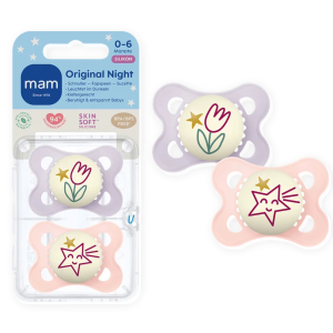 Smoczek MAM Original Night 0-6 m świecący w nocy silikon 2 szt. tulipan box #zdjecie2