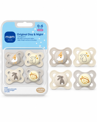 Smoczek MAM Original Day Night 0-6 m świecący silikon 4 szt. owca zając box #zdjecie2